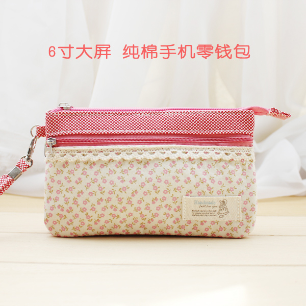 夏季纯棉女士手拿包 女生布艺手工零钱包 横款大屏手机袋