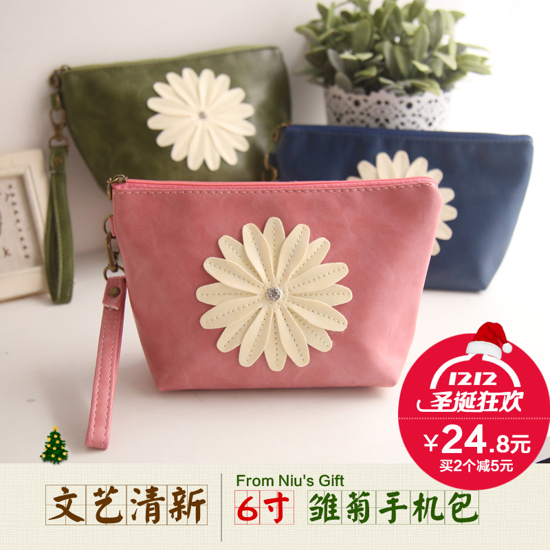 6寸小清新雏菊太阳花朵布艺零钱包 日韩森女iphone6s plus手机包