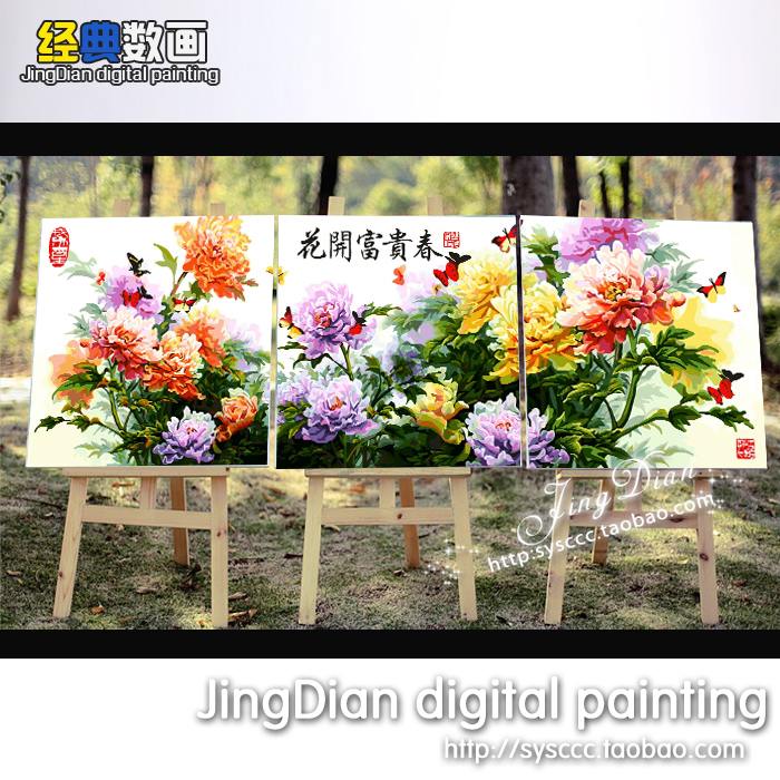 diy数字油画三联三拼欧式大幅家居客厅风景花卉人动物手绘装饰画