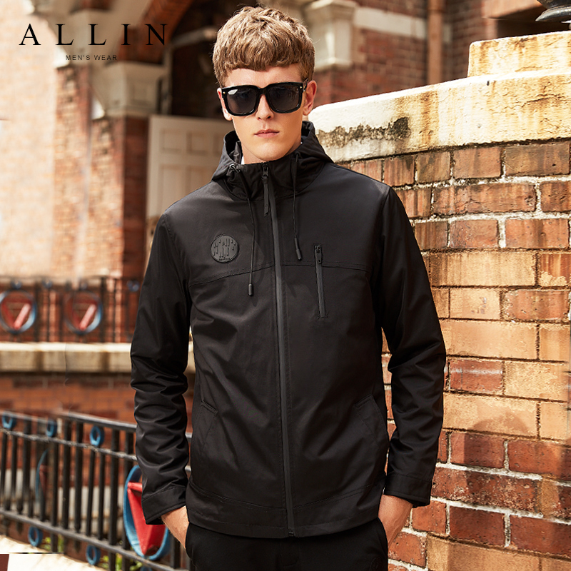 all in2016秋装新品韩版男修身薄夹克 潮男青年连帽外套jacket衫