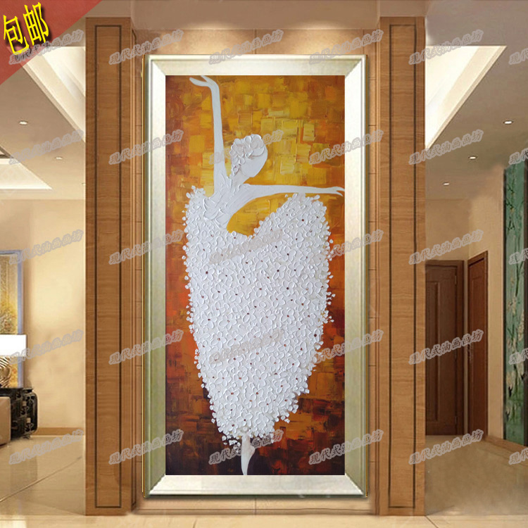 油画 欧式走廊客厅装饰画纯手绘抽象立体玄关挂画壁画芭蕾舞竖版