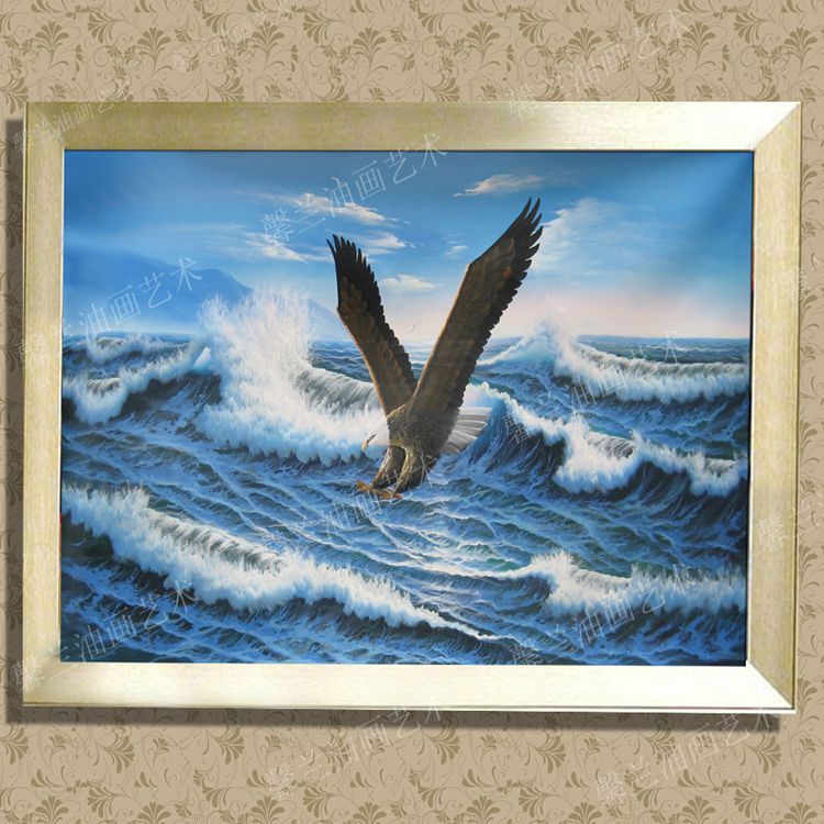 纯手绘油画动物老鹰客厅餐厅现代简约装饰画有框画大展宏图2