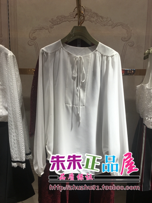 2016秋Ochirly系带泡泡袖雪纺长袖衬衫1HH3017300专柜正品代购
