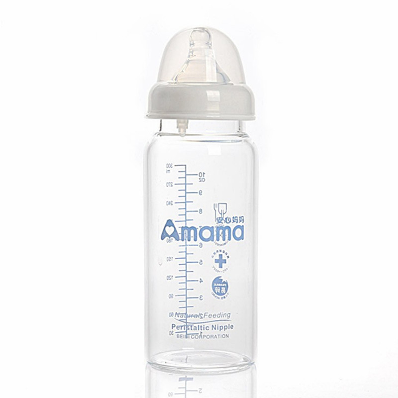 包邮 安心妈妈A1066宽口径晶钻玻璃奶瓶300ml 再加送一个奶嘴