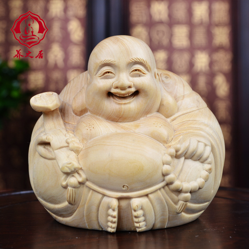 小叶黄杨木精雕如意圆笑佛手把件木雕佛像神像小摆件把玩车饰经典