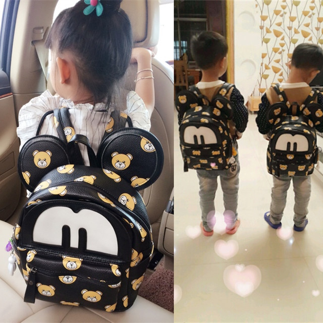 米奇小学生小熊韩版潮PU皮儿童休闲男女童双肩背包幼儿园旅行书包