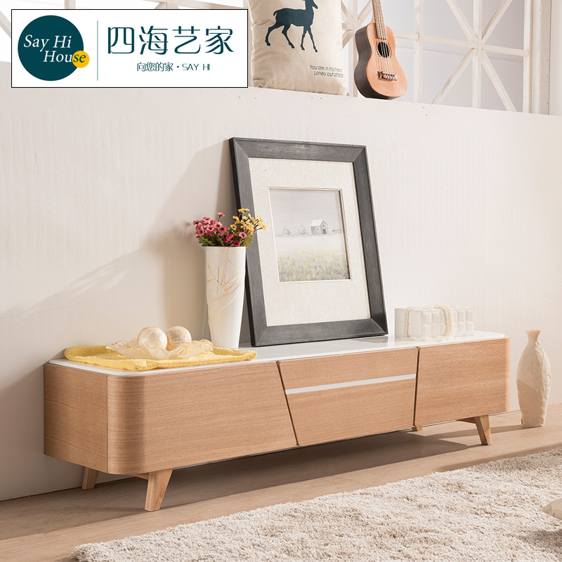 北欧电视柜茶几组合水曲柳全实木电视柜客厅白色烤漆小户型电视柜